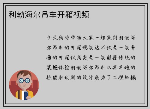 利勃海尔吊车开箱视频
