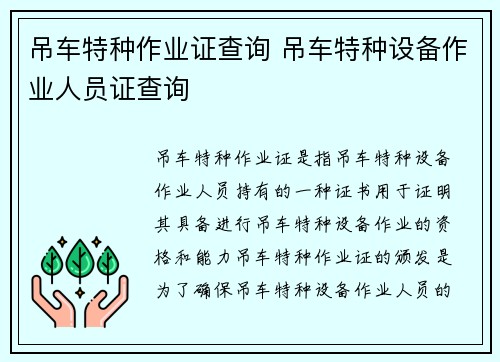 吊车特种作业证查询 吊车特种设备作业人员证查询