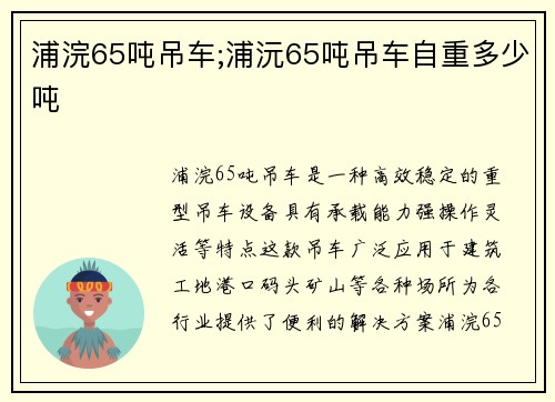 浦浣65吨吊车;浦沅65吨吊车自重多少吨